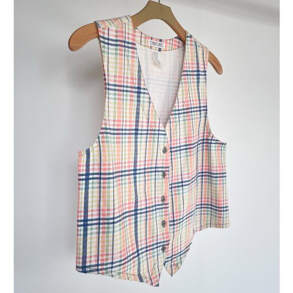 Vintage 90's Pastel Plaid Cotton Vest / Sz M / Button Up Grunge Punk Retro - Picture 9 of 9